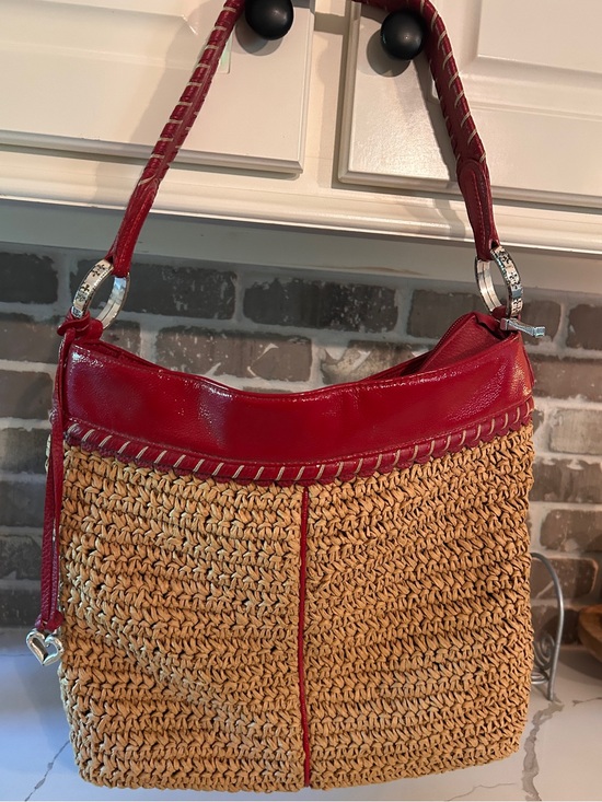 Brighton Handbags - Vintage - Brighton Red-Trim Leather Woven Shoulder Bag